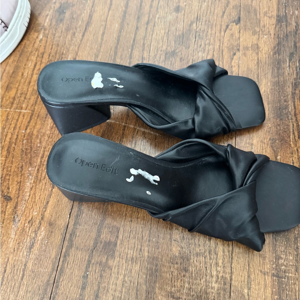 Open Edit Black Women's Heeled Mules